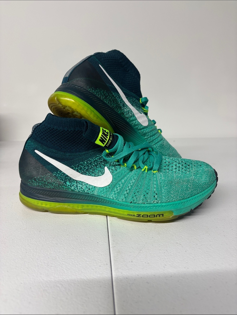 Nike Flyknit Zoom Running Shoes - Teal & Neon Yellow